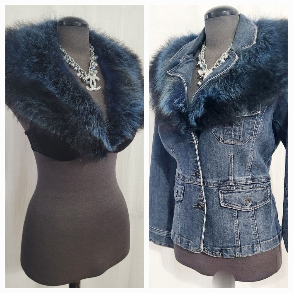 Denim Jacket with  Fur Collar - Picture 4 of 8